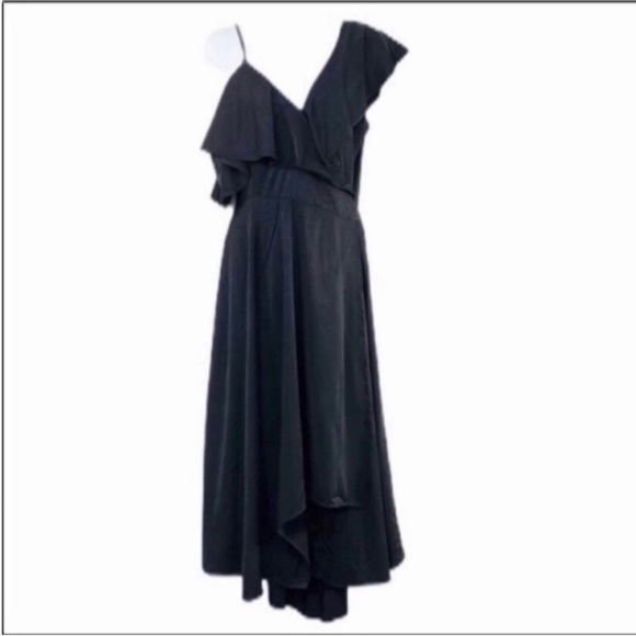 L LOVE Ruffle Drop Shoulder Wrap Dress S black - Picture 5 of 11